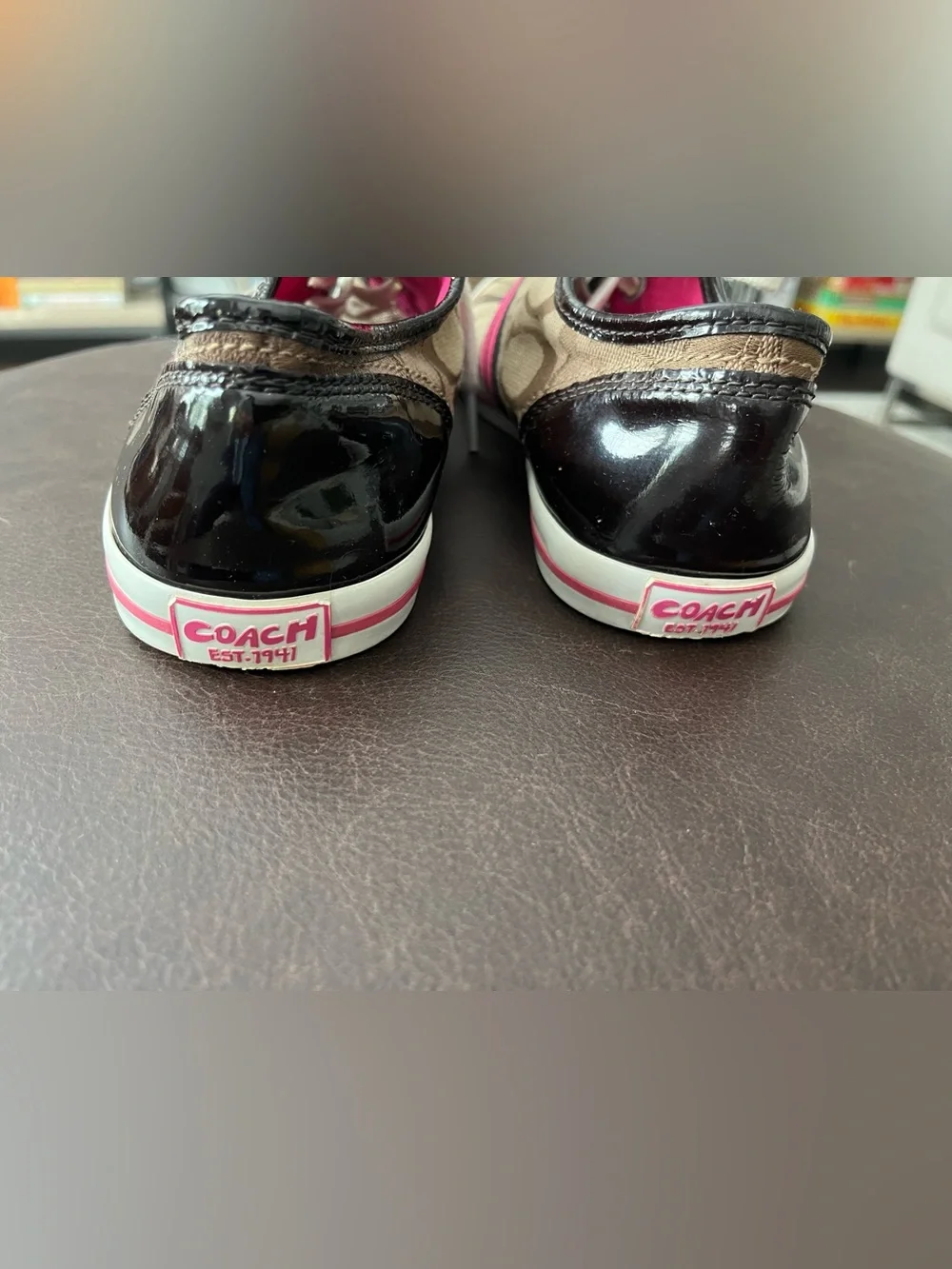 Coach Signature Low-Top Sneakers in Brown, White & Pink